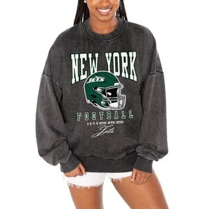 New York Jets Gameday Couture Black Vintage Wash Oversized Crewneck Fleece